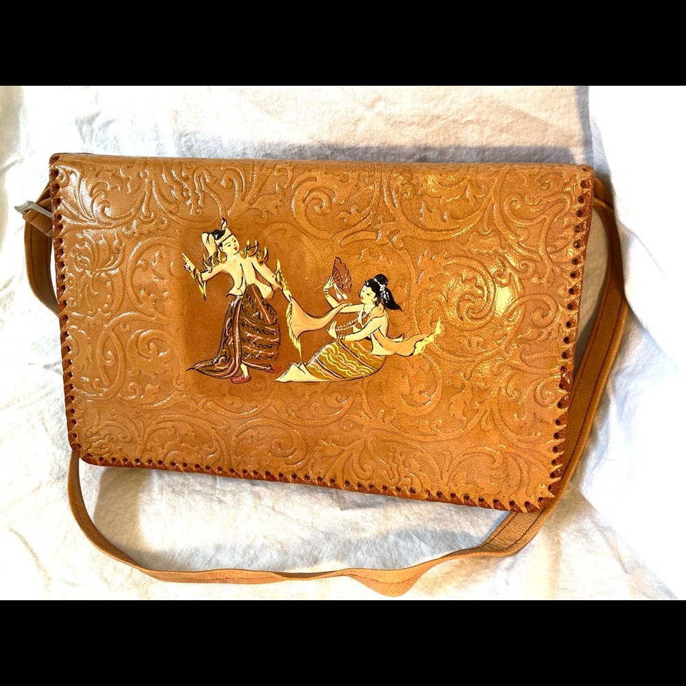 Vintage 50s tooled leather with hand painted detail